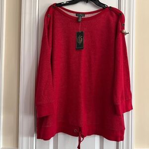 NWT LRL Lauren Jeans Co Ralph Lauren Red Marl drawstring waist top Size 2X